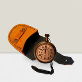 Vintage brass pocket watch with personalized engraving and leather case